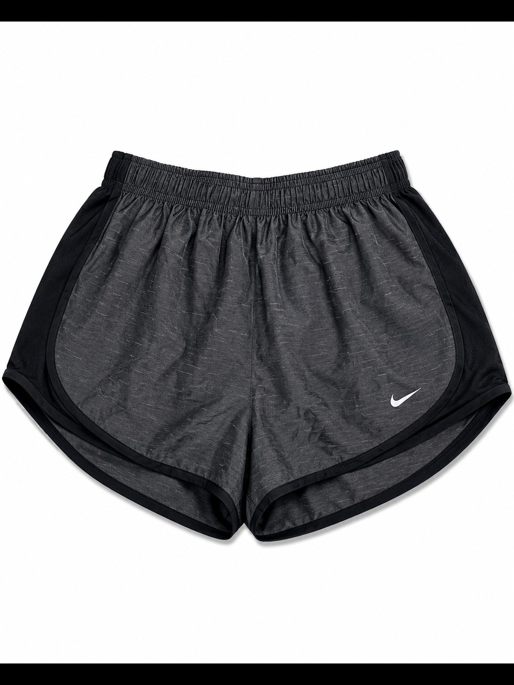 Nike Women's Charcoal Heather and Black Running Shorts, Size Medium